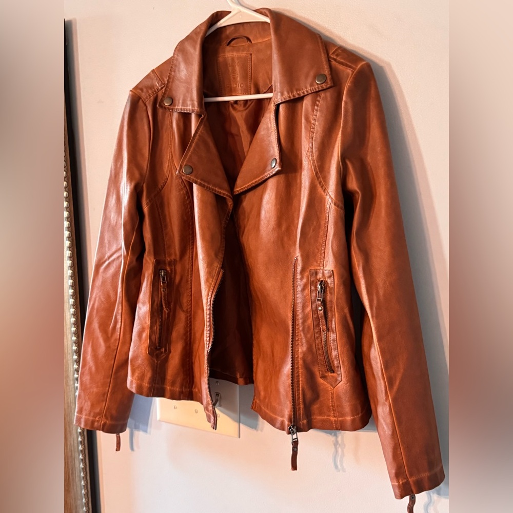 Max Studio Cognac Faux Leather Moto Jacket | Quiet Luxury Vintage Inspired Biker